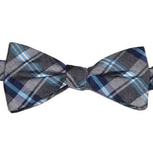 CHAPS Bow Tie Plaid Blue Gray White Pre-Tied Adjustable Men's